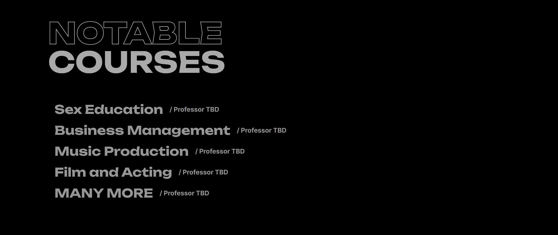 Courses that have been revealed on the website of Kai Cenat's upcoming special event (Image via streameruniversity.com)
